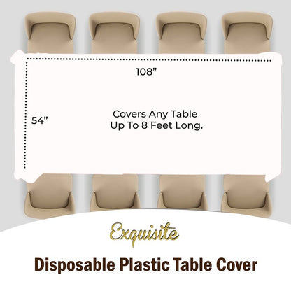 Exquisite Party Solids 6-Pack Premium Plastic Tablecloth 54in. x 108in. Rectangle Plastic Table Cover - White