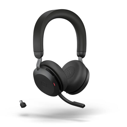 Jabra Evolve2 75 PC Wireless Headset with 8-Microphone Technology - Dual Foam Stereo Headphones with Adjustable Advanced Active Noise Cancelling, USB-C Bluetooth Adapter and UC Compatibility - Black