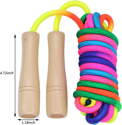 16 FT Long Jump Rope for Kids, 1 Pack Double Dutch Skipping Rope with Wooden Handle, Multiplayer Rainbow Jumping Rope for Outdoor Fun, School Sport, Party Game