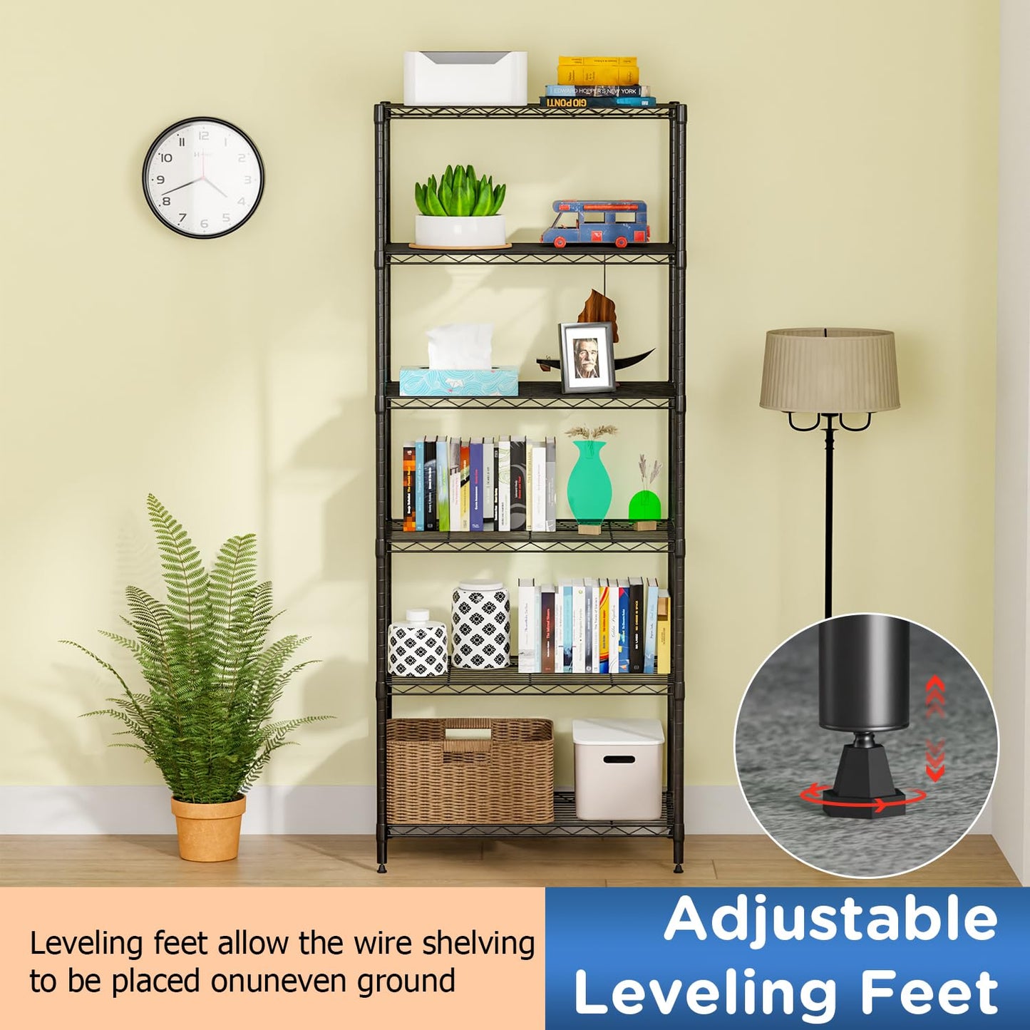 FDW 6-Shelf Adjustable,Storage Shelves Wire Shelving Shelving Unit Metal Shelves Storage Shelf,13" D x 23" W x 59" H,Black