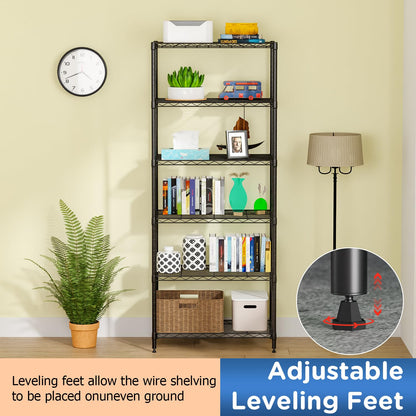 FDW 6-Shelf Adjustable,Storage Shelves Wire Shelving Shelving Unit Metal Shelves Storage Shelf,13" D x 23" W x 59" H,Black