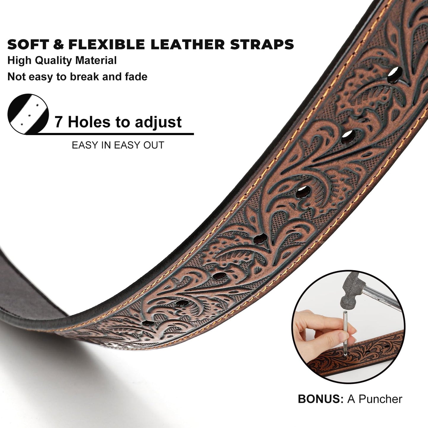 BELTROAD Western Leather Belt Strap for Men Women Cowboy Cowgirl Leather Mens Belts for Jeans Birthday Christmas Belt Gifts