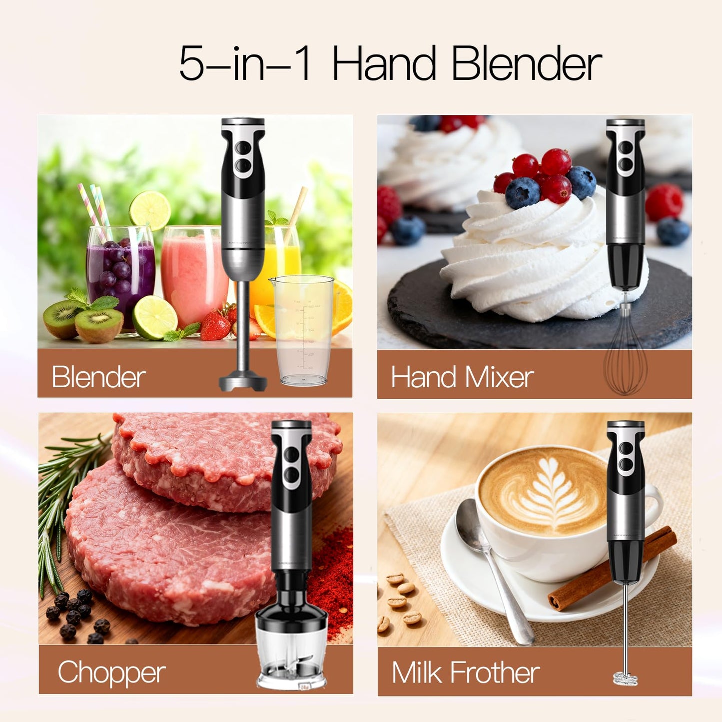 MEGAWISE new Hand Blender Series Only one Hand Blender,no attachments,12-Speed,Includes Powerful Blender Stick- Easy to Clean and Perfect for Smoothies, and More (black)