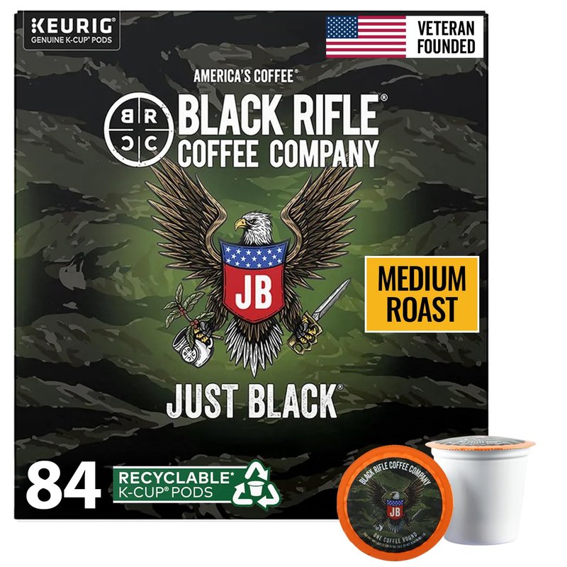 Black Rifle Coffee Company Just Black, 84 Count, Medium Roast K Cups - Single Serve K Cups Coffee Pods - Kcup Pods Compatible with all Keurig machines - Made from Arabica Beans