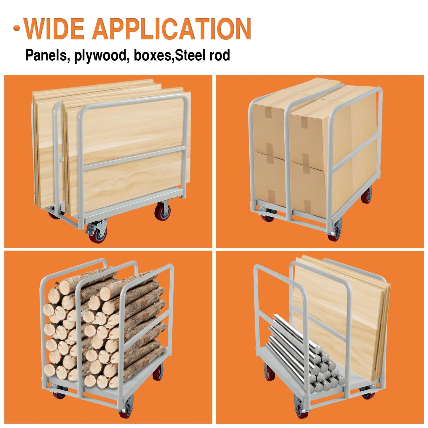 Steel Panel Truck Carts 2500 LBS, Heavy Duty Platform Truck Cart with 3 Side Handrails, Lumber Carts Drywall Flatbed Cart with 4 Rubber Swivel Casters for Loading and Storage