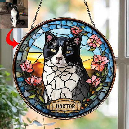 Skiennix Custom Dog Portrait Stained Glass Light Catcher - Personalized Pet Memorial Gift | Unique Sympathy Keepsake