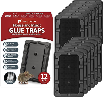 LULUCATCH Mouse & Insect Traps - 12 Pack of Heavy-Duty, Non-Toxic Sticky Traps for Home Use