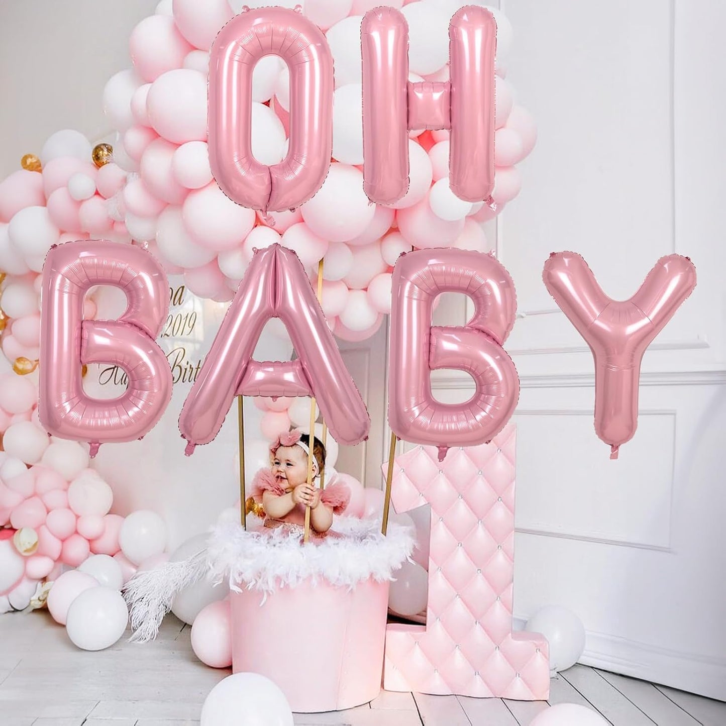 Skiennix 40-Inch Giant Pastel Pink Mylar Balloon - Self-Inflating Letter W for Birthday & Baby Shower Decor