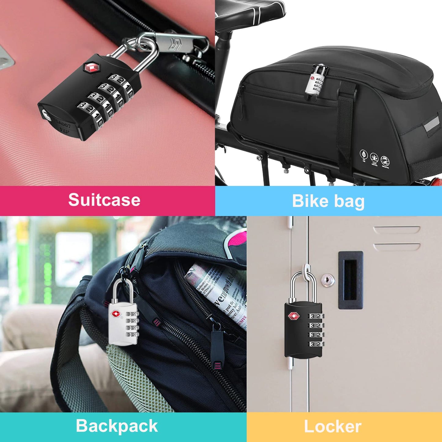 ZHEGE TSA Approved Luggage Lock for Train Travel, 4 Digit Combination Lock for School Gym Locker, Suitcase, Backpack, Cabinet, Drawer, Easy Read Dial with Alloy Body (1 Pack, Black)