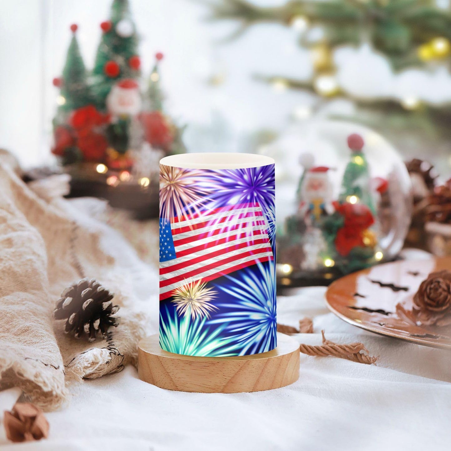 Eionryn American Flag Fireworks Flameless Candles Memorial Day Patriotic 4th Of July Battery Operated LED Candles with Remote Timer Electric Candles for Home Party Decor 2pcs