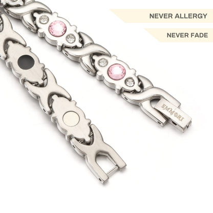 EMMORI Ultra Strength Magnetic Bracelet for Woman - 3,500 Gauss Per Magnet -Crystal Bracelet - Adjustable Length -Pulseras Magneticas (Silver)