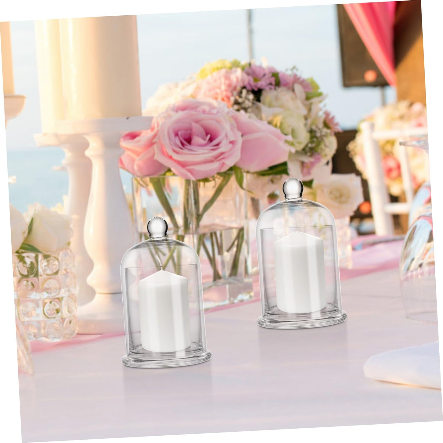 Amosfun 2 Sets Glass Candle Holders with Bell Handmade Blow Glass Candlesticks for Home Decor Weddings Romantic Atmosphere Display Height