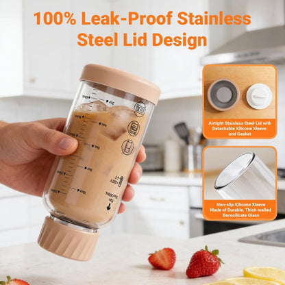 Luxfuel Glass Juice Bottles with Lids 16oz, 4 Pack – Borosilicate Glass Bottles for Juicing, Smoothies, Water & Beverage Storage, Stainless Steel Lids, Reusable, Leakproof, Heat-Resistant, BPA-Free