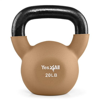 Yes4All Kettlebell, 5-65 LB Neoprene Coated Cast Iron Kettlebells, Wide Grip Handle & Flat Bottom for Swings, Squats, Deadlifts, Push Ups & Full Body Training at Home Gym - Single & Set