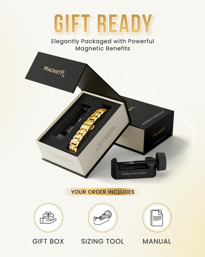 MagnetRX® Magnetic Bracelets for Men - EllipseMAX 5X Strength 5,000 Gauss Magnets - Designed in USA & Patent Pending - Premium Titanium Mens Magnetic Bracelet & Adjustable Length (Gold)