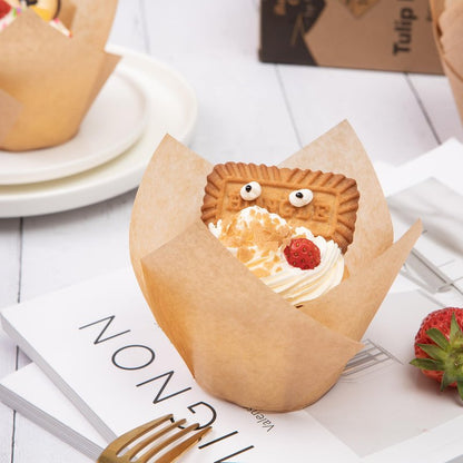 Bake Choice Nordic Paper 100pcs Extra Large Size Natural Tulip Cupcake Liners for Baking, Large Muffin Liners, Cupcake Wrapper for Party, Christmas