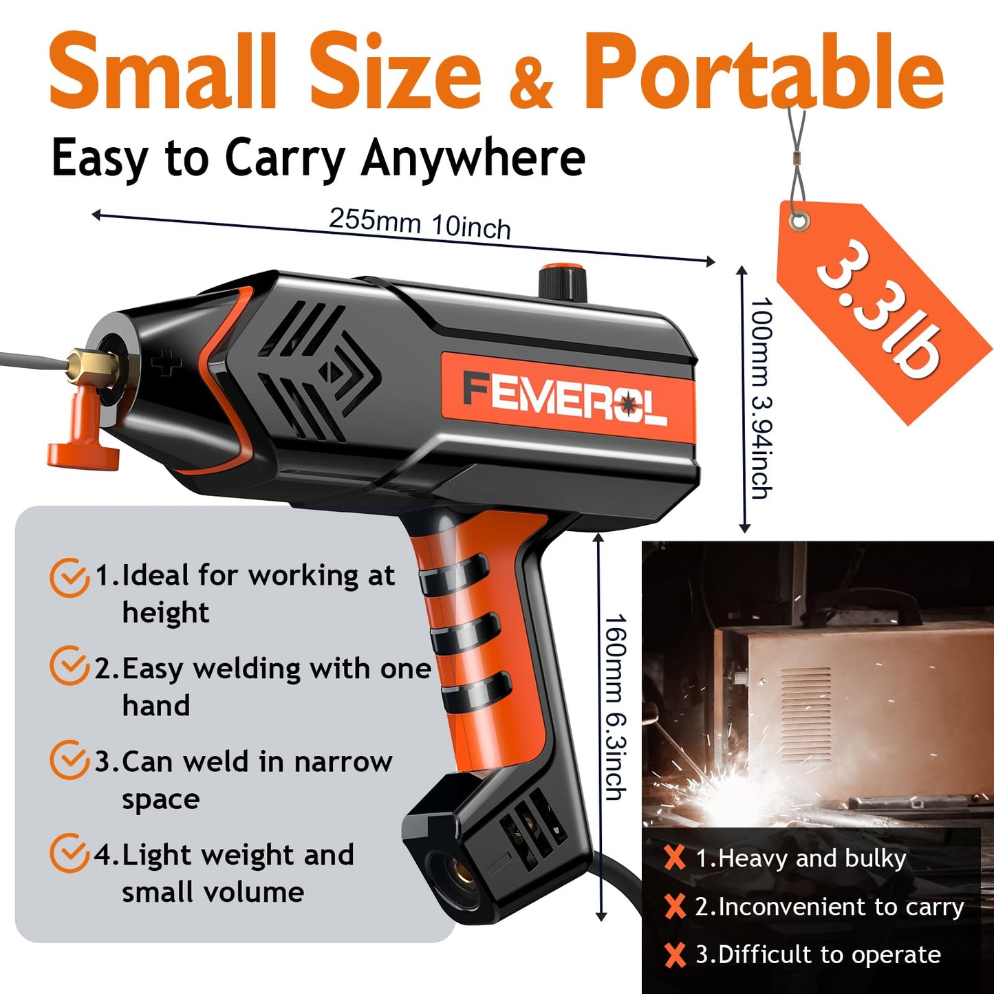 FEMEROL Welding Machine 110V,Handheld Welder, 120A Portable Stick Welder, Hand Held Welder Machine IGBT Inverter Digital Display with Welding Tool Set and Toolbox