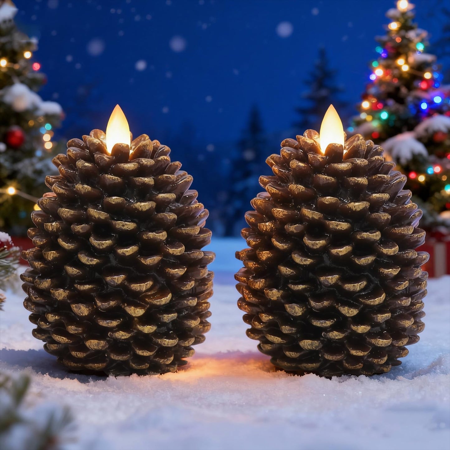 Lasumora LED Flameless Pinecone Candles with 6H Timer, Battery Operated Waxy Pillar Candles, 2 Pack Christmas Candles Flickering Acorn Decor Woodsy Home Décor Christmas Gifts(Brown, 3.5 x 4.7 Inch)