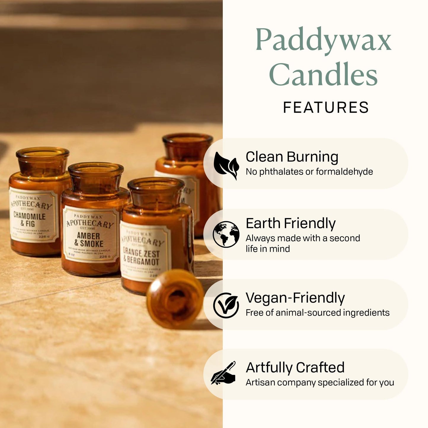 Paddywax Artisan Apothecary Scented Candle with Lid in Reusable Glass Jar, Clean-Burn Soy Candle with Approx. 54 Hour Burn Time, Pumpkin & Spice, 8 oz.