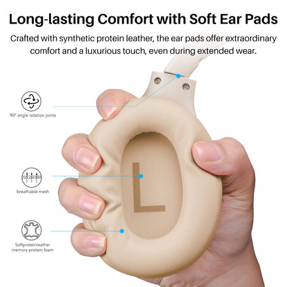 TOZO HT2 Hybrid Active Noise Cancelling Headphones, Wireless Over Ear Bluetooth Headset, 60H Playtime, Hi-Res Audio Custom EQ via App Deep Bass Comfort Fit Ear Cups, for Home Office Travel