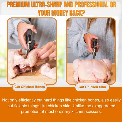 Poultry Shears, Kitchen Shears Heavy Duty for Food With Anti-Slip Handle & Safety Lock, Meat Scissors, Chicken, Lobster, Quail, Fish, Food Cutting Scissors, Bone Cutter - Spring Loaded