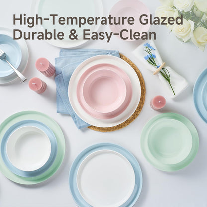 KINGSTONE Bone China Dinnerware Sets for 6, 18-Piece Lightweight Porcelain plates and bowls sets, Scratch Resistant Dish Set, Kitchen Dinner Set, for Home, Party, Gift, Microwave & Dishwasher Safe