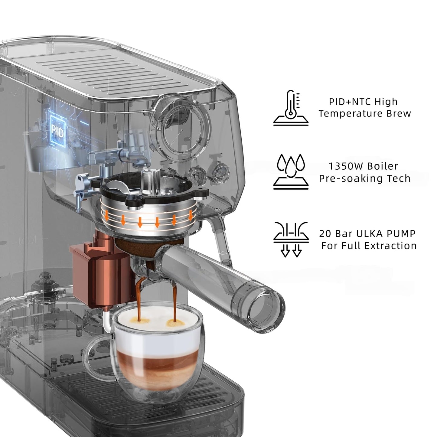 MAttinata CM1663 Espresso Machine, 20 Bar Compact Coffee Maker with Milk Frother Steam Wand for Cappuccino, Latte, Professional Pressure Gauge & 49oz Removable Water Tank for Home，Stainless Steel