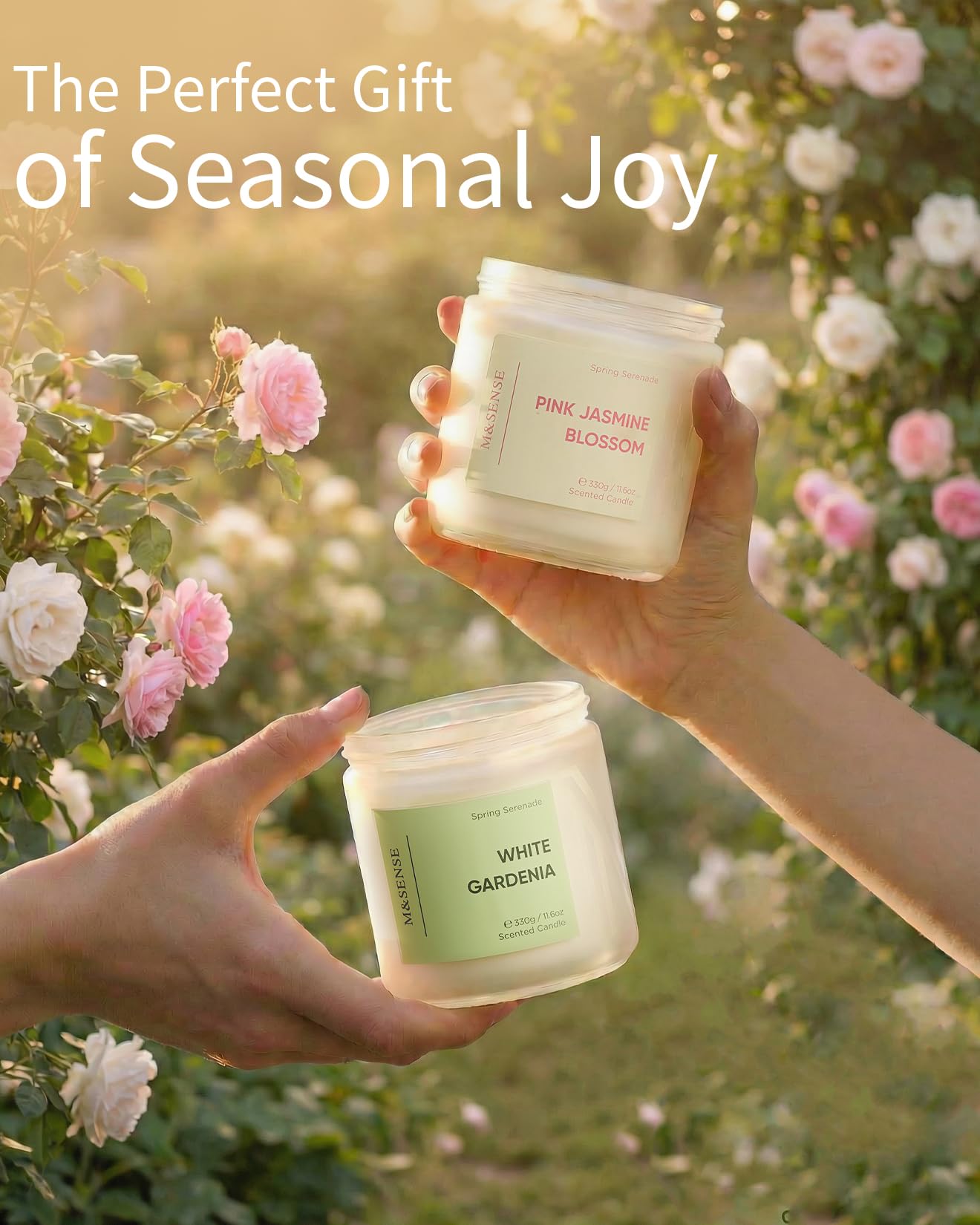 M&SENSE Lychee Peach Blossom Scented Candle, 70-Hour Burn Time & Non-Toxic Natural Soy Wax, 11.6oz 2-Wick Candle for Stress Relief & Spring Home Refresh, Floral Fruity Gift for Mom