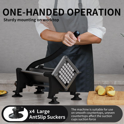 French Fry Cutter for Potatoes Slicer with Suction Feet Complete Set, Stainless Steel Potato Cutter with 1/4", 3/8",1/2",8 Blades for Sweet Potato, Carrot, Yam(Full Combo)