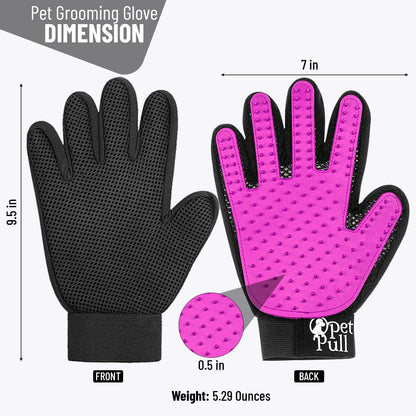 PET PULL Pet Grooming Gloves with 259 Silicone Tips - Pet Hair Removal Tool Gentle Shedding Dog Washing Gloves - Deshedding Brush Hair Remover Mitts for Dogs & Cats for Long and Short Hair (Pink)