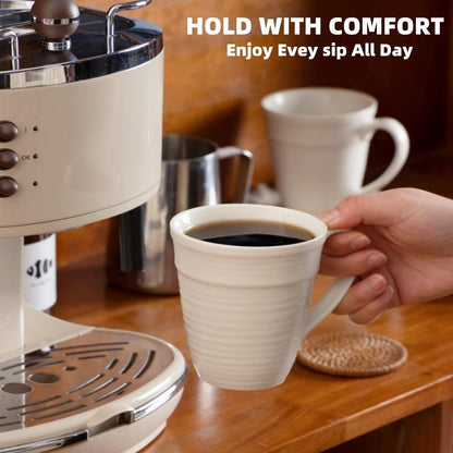 Avcylltty 12 oz Coffee Mugs Set of 4 with Comfort Handles Premium White Ceramic Coffee Mugs for Lattes, Milk, and Hot Tea, Dishwasher and Microwave Safe, Ideal Gift for Coffee Lovers