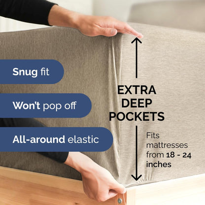 Skiennix Extra Deep Full Sheet Set - 6 Piece Breathable Cooling Bedding - Soft Wrinkle-Free Heathered Beige