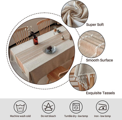 Warm Star Tablecloths,Cotton Linens Wrinkle Free Anti-Fading,Tabletop Decoration Washable Dust-Proof,Table Cover for Kitchen Dinning Party, Light Coffee, Rectangle/Oblong, 55''x86'',6-8 Seats