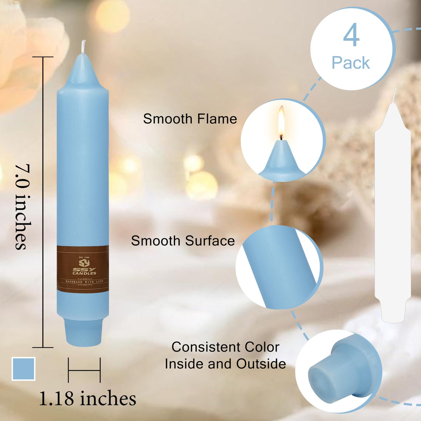 4 Pack Taper Candles Blue Tapered Candles 7 Inch Smokeless Candle Unscented Short Candlesticks Ideal for Weddings Dinner Parties Home Decor