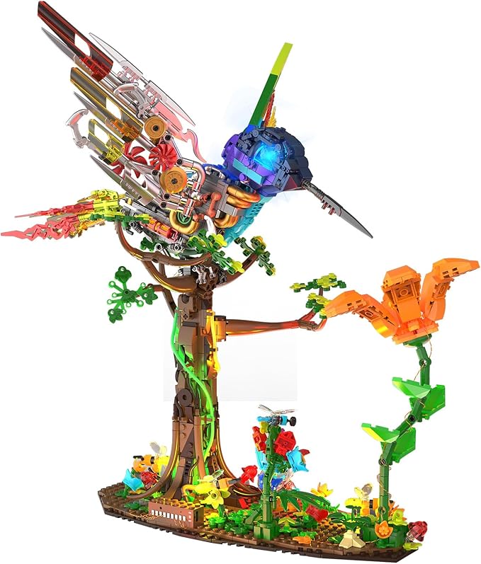 Hummingbird Building Blocks Set for Adults Boys Girls (1704 Piece) Animals Bird + Flower Natural Jungle Model with Lights Cool Mech Bird Home Decor Display Model Creative Birthday Gifts