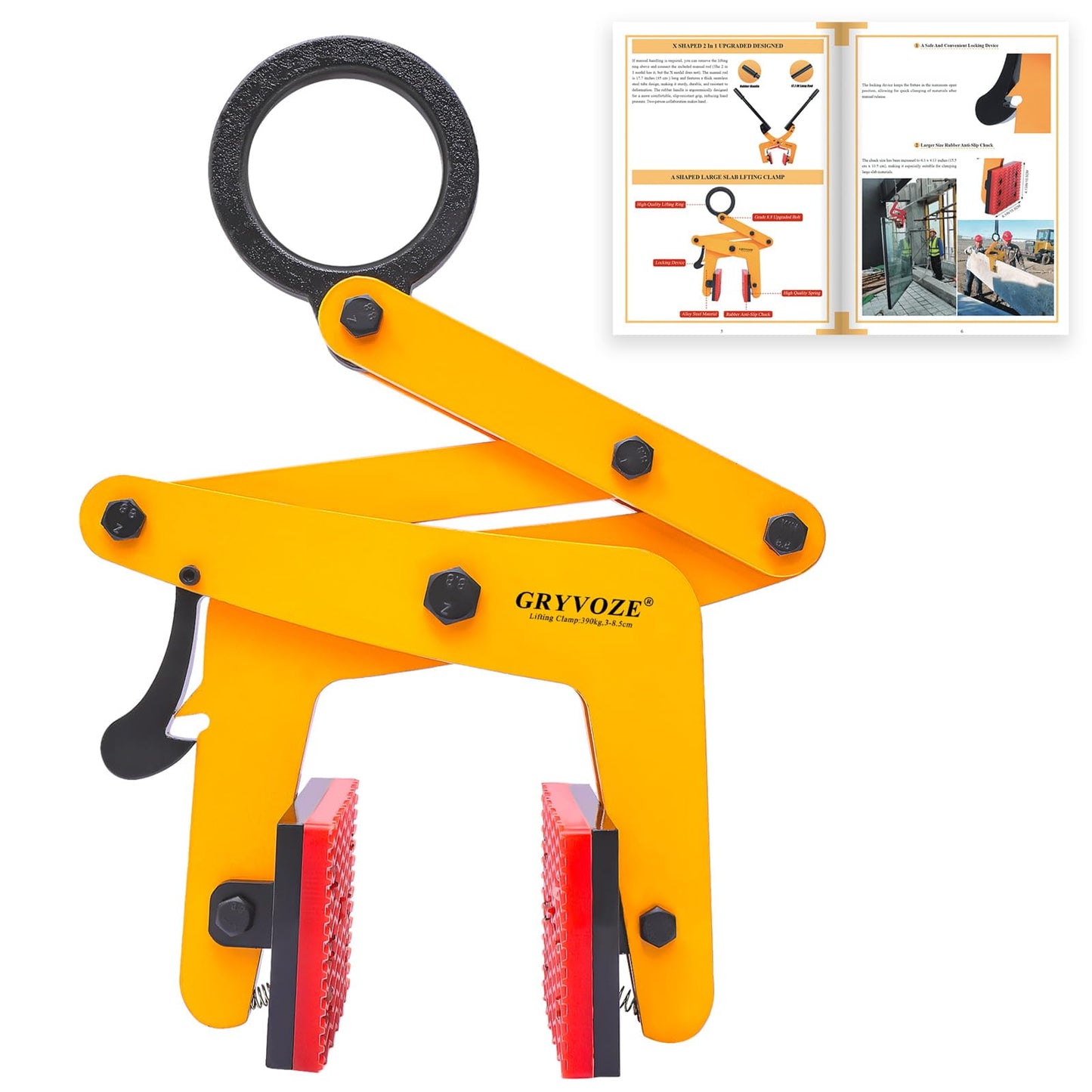 GRYVOZE 860lbs Granite Slab Lifting Clamp, 1.2"-3.4" A Shaped Heavy Duty Stone Lifter Equipment, Marble Carrying Clamps Tongs, also Suitable for Concrete, Steel, Rocks, Curbstones and Glass
