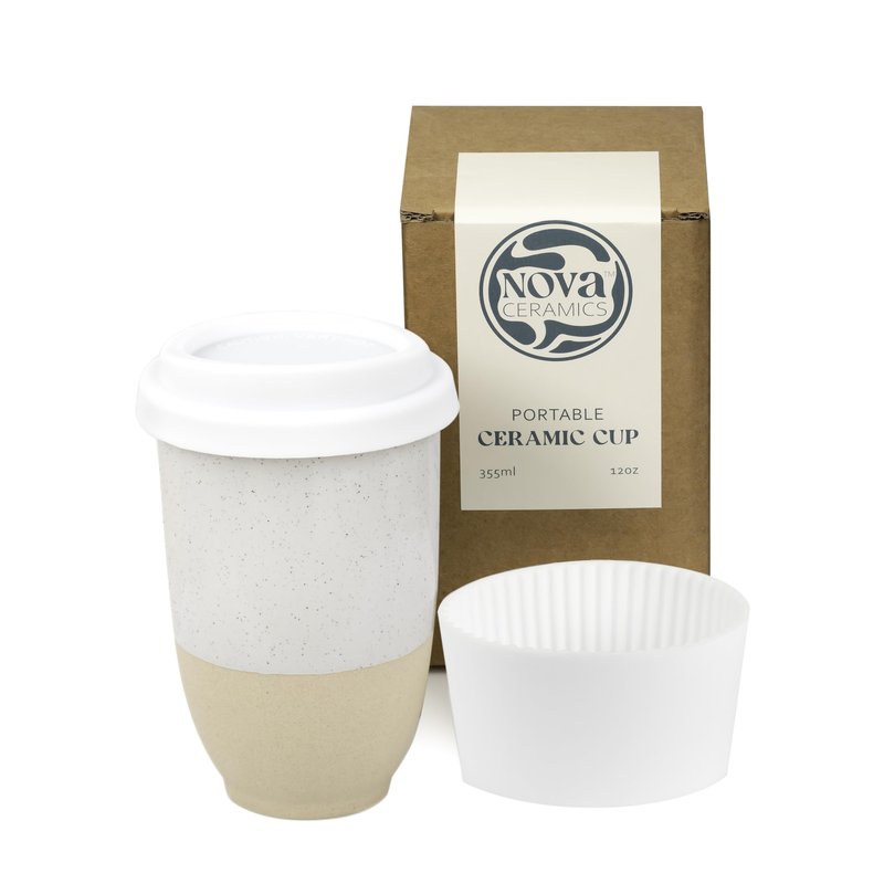 NOVA CERAMICS Travel Mugs - Reusable Coffee Cup – Cute Coffee Mugs Travel Coffee Tumbler – Microwave & Dishwasher Safe To Go Coffee Mug- Gifts For Women Men Him Her – 12oz - Dune