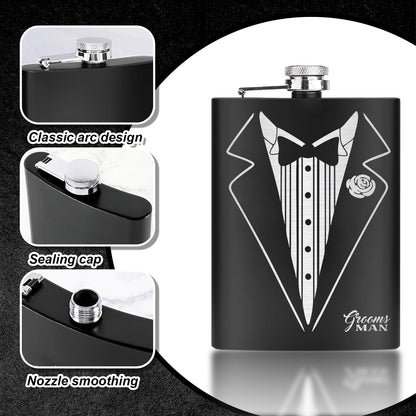 33 Pcs Groomsmen Proposal Gift - 8 Flasks 8 Funnel 8 Bottle Opener 6 Invitation Card 7 Money Clip, Groomsmen Gifts Set of 7 for Wedding