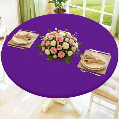 Moosfor Round Spandex Tablecloth, Elastic Fitted Waterproof Tablecloths for 36"-44" Tables, Stretch Washable Picnic Table Cover for Camping, Dining, Indoor and Outdoor, Purple