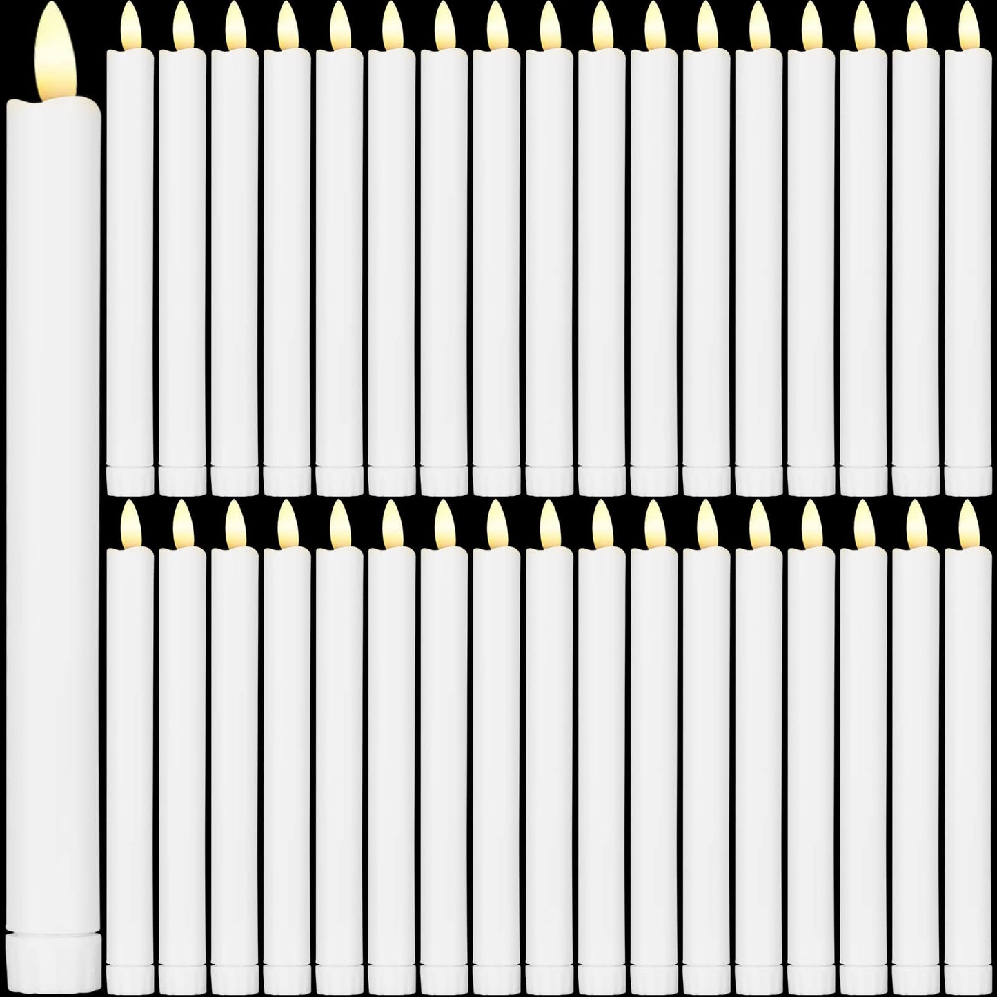 Reginary 36 Pieces Flameless Taper Candles 10 Inch Battery Operated LED Taper Flameless LED Candlesticks Flickering Window Candles for Christmas Home Wedding Decor(White)