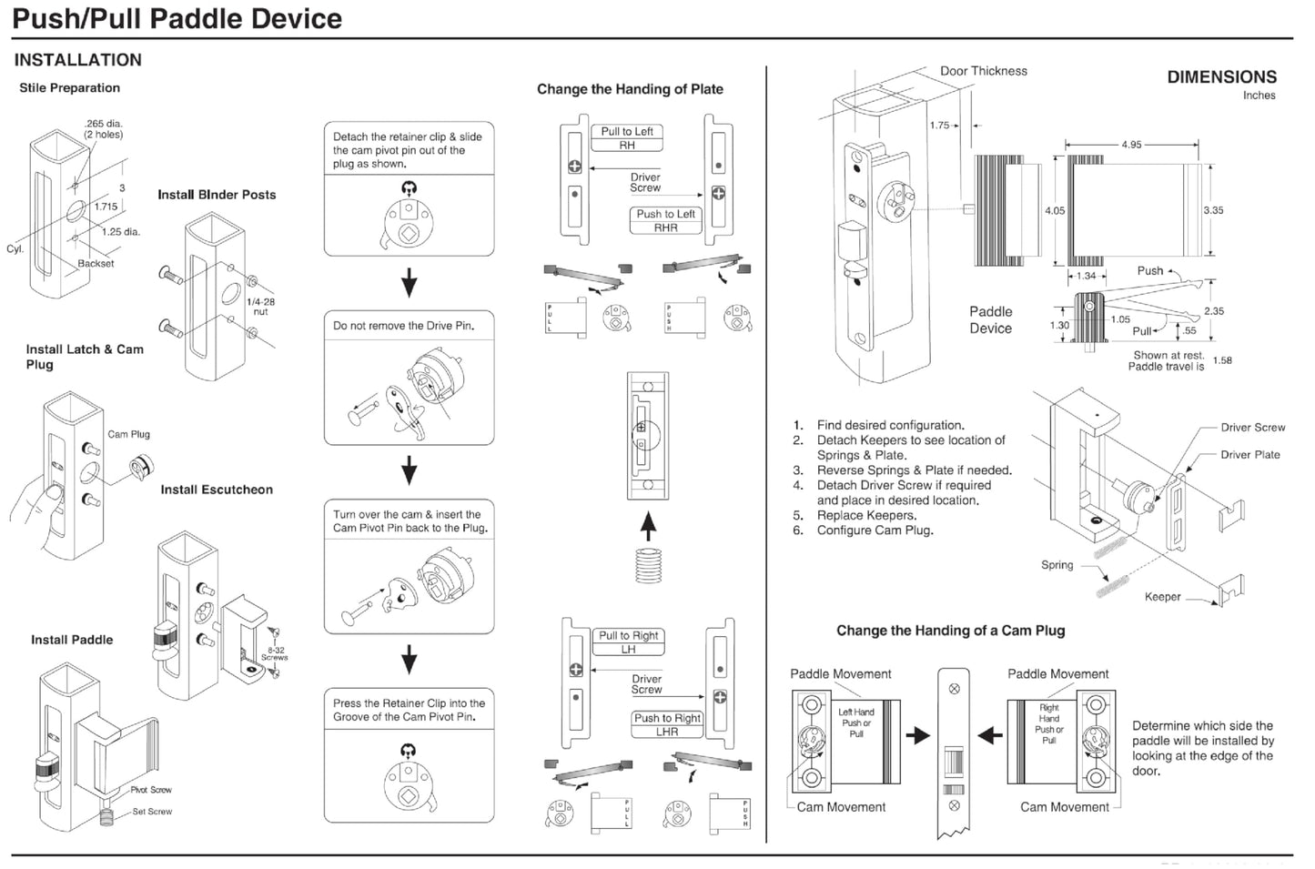 Adams Rite Style Deadlatch Storefront Door Set - Push Paddle Exit, Deadlatch Bolt, with Mortise Lock Cylinder & Two Keys, Durable, Polished Finish, Duronotice Bronze, Left Hand, 1-1/8" Backset