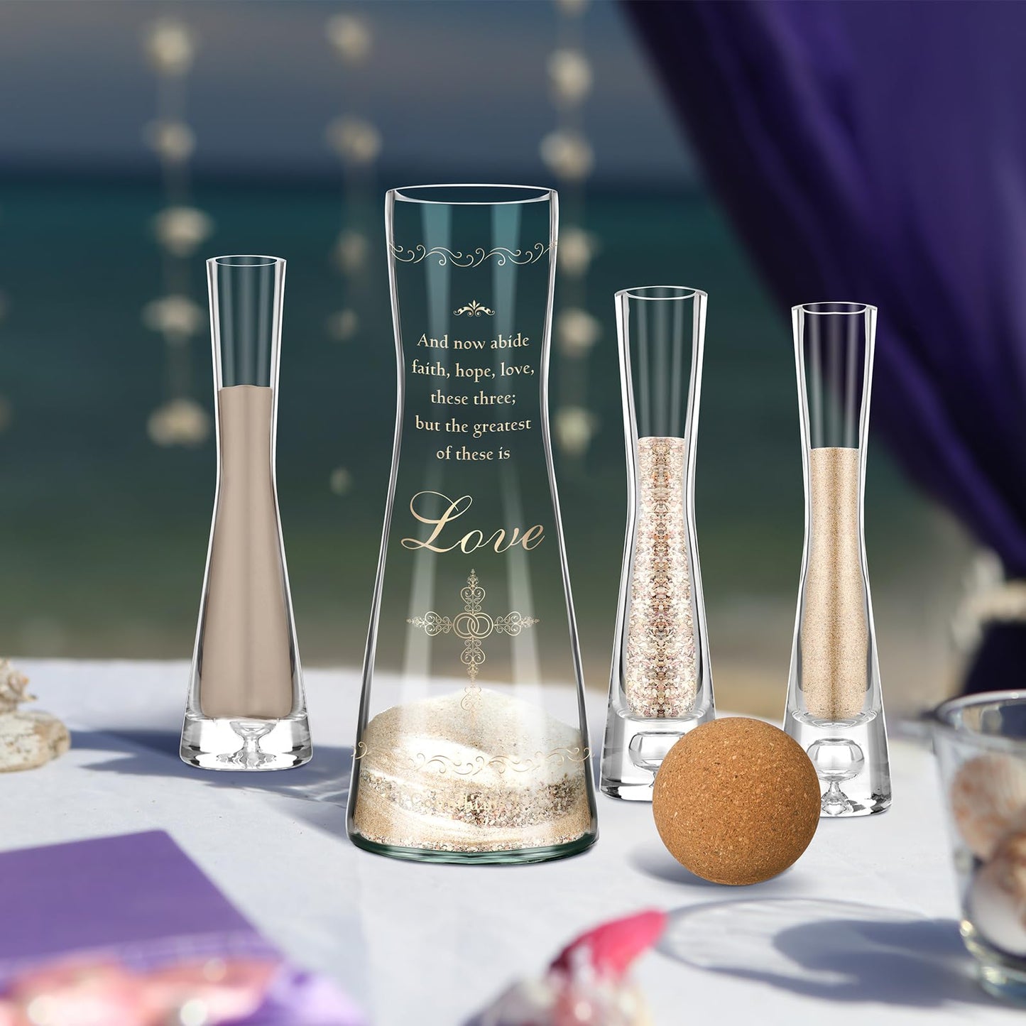 Irenare Unity Sand for Wedding Ceremony Set Include Ceremony Vase, Sand, Cork Stopper for Weddings Engagement Anniversary(Christian)