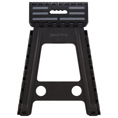Inspired Living 18" Step Stool, Folding Step Stools for Adults, Plastic Foldable Step Stools Kids, Holds Up to 330 lbs, Collapsible Folding Stool for Kitchen, Bathroom, Bedroom - Black/Grey