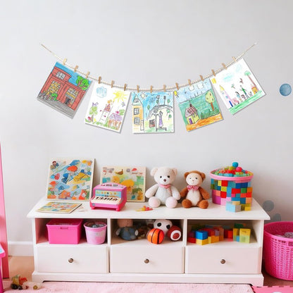 3PCS Hanging Photo Display with 45 Clips, 67 Inch Boho Wooden Bead Garland Photo Banner, Kids Art Display Collage Picture Postcard Display, Photo String for Bedroom Dorm Cubicle Wall Decor Teen Gifts