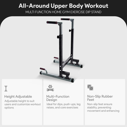 BalanceFrom Steel Frame Dip Station with Adjustable Height, 500 Pound Weight Capacity – Upper Body Workout Home Gym Equipment for Triceps, Push & Pull Ups, Leg Raises, and Bench Press