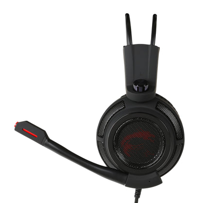 MSI DS502 Gaming Headset, Enhanced Virtual 7.1 Surround Sound, Ergonimic Design, Omnidirectional Microphone, Intelligent Vibration System, Red LED Lighting, PC/Mac