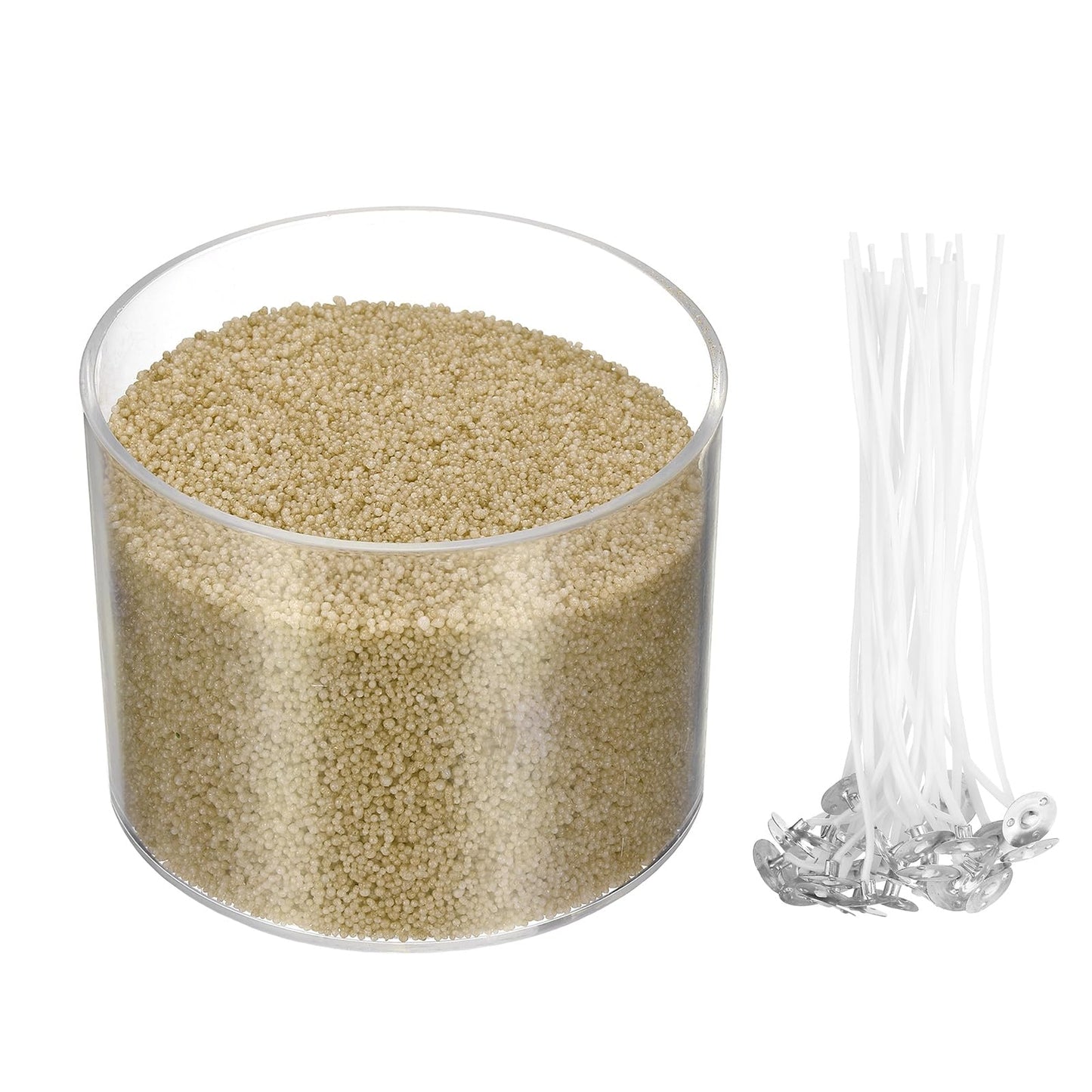 MECCANIXITY Pearled Sand Candles with 50 Pcs Wicks 21Oz / 600g Candle Beads Refillable Powder Sand Wax Making Kit for Thanksgiving Christmas Wedding Party DIY Home Crafts, Khaki