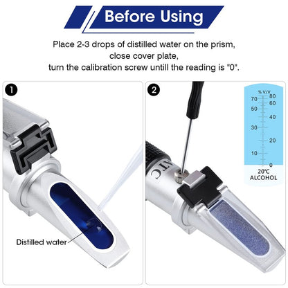 Optics Alcohol Refractometer Automatic Temperature Compensation Alcohol Meter 0~80% v/v Spirit Alcohol Content Measurement Tool Tester for Alcohol Liquor Production, Ethanol with Water Winemakers
