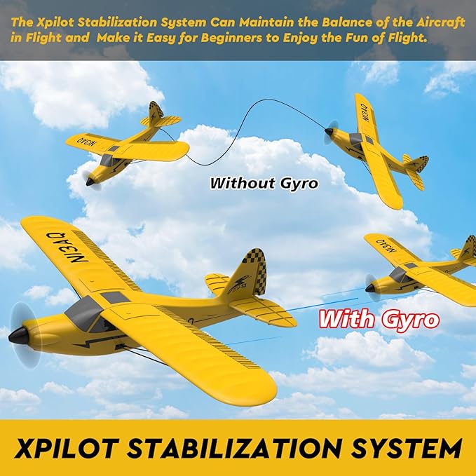 28℃ RC Plane 3 Channel Remote Control Airplane Trainer Sport Cub S2 with Propeller Saver&ampXpilot Stabilization SystemOne-Key U-Turn Easy to Fly for Beginners Kids Adults Yellow (761-14 RTF)