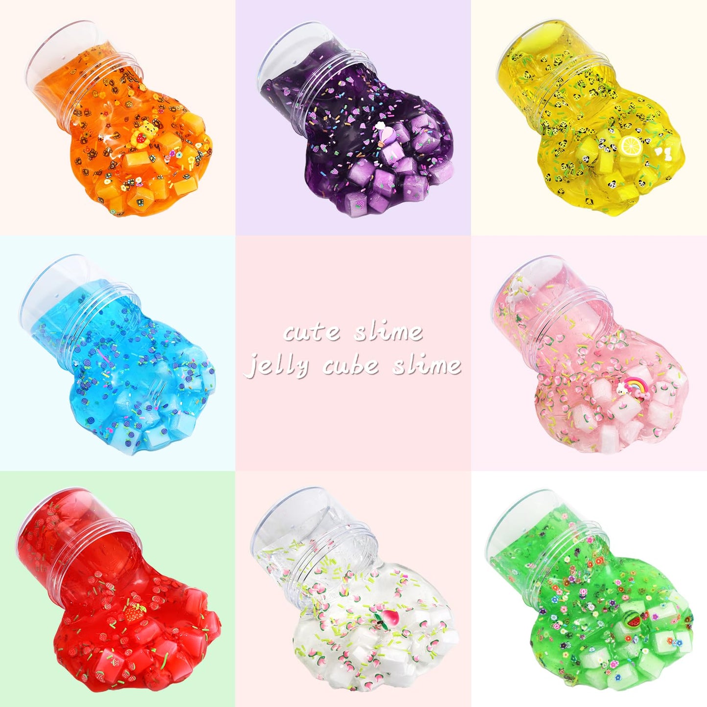 UIVIEHIR Jelly Cube Clear Slime Kit 8 Pack for Kids, Crunchy Slime, Stress Relief Toy, Party Favors for Girl Boys 6 7 8 9 10 11 12